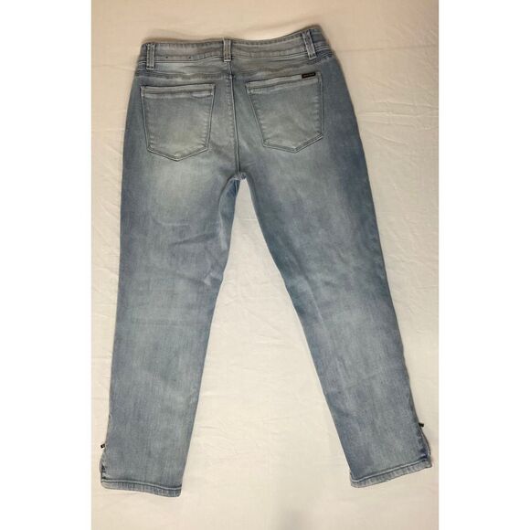 White House Black Market  Light Wash Ankle Zip Skinny Distressed cropped Denim - Picture 1 of 4